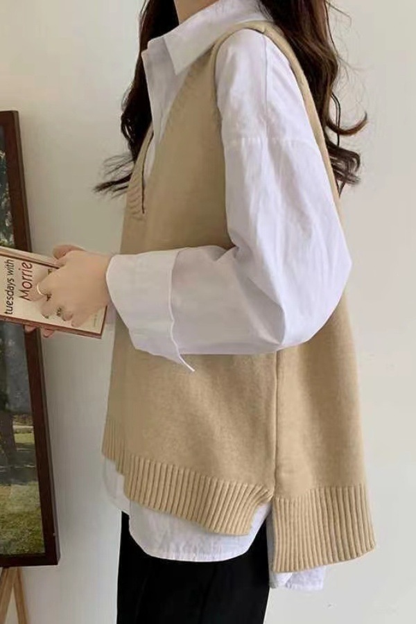 慵懒风v领针织马甲背心女毛衣秋季新款宽松显瘦外搭叠穿无袖上衣