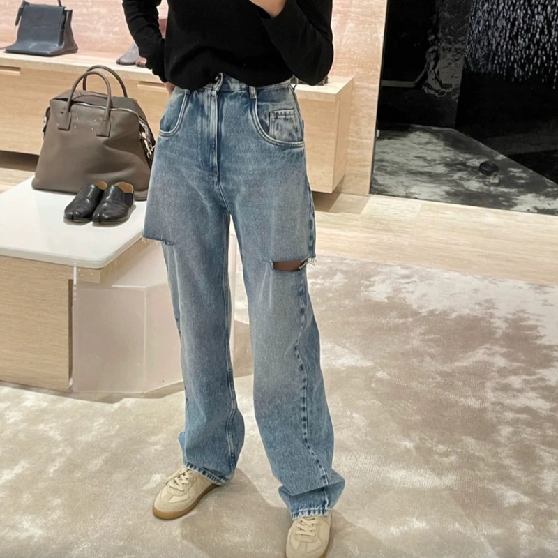 Mm6 Jeans Main m Margiela Distressed Cut Clean Vintage Straight-Leg Jeans 67421 Nanyou Style