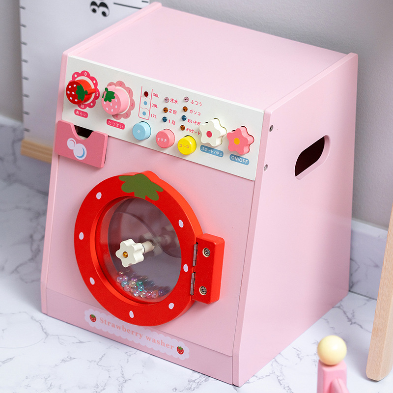 Nuevo juego de juguetes de madera para lavadora infantil para jardín de infancia, cama de muñecas realista, regalo de cumpleaños para niñas.