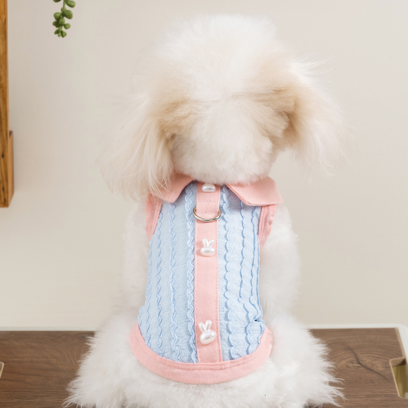 Primavera y verano perros delgados transpirables Jacquard jersey polo collar chaleco de dos patas perros pequeños y medianos ropa de mascotas gatos