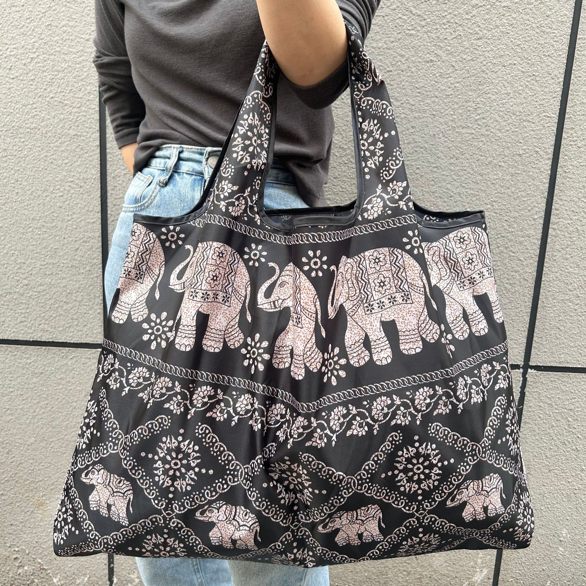 Bolsa de compras plegable de la protección del medio ambiente del paño de Oxford bolsa de almacenamiento portátil bolsa de supermercado grande bolsa de dibujos animados japonés