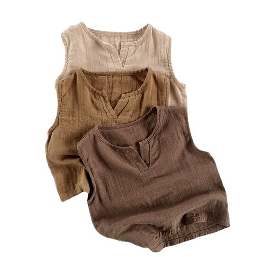 Cotton sand sleeveless vest ~ 2024 summer new style thin breathable waistcoat for boys and girls, Korean style children's trendy children's clothing