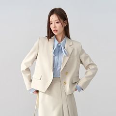 米色西装外套女秋季新款气质休闲学院风通勤短款西服上衣