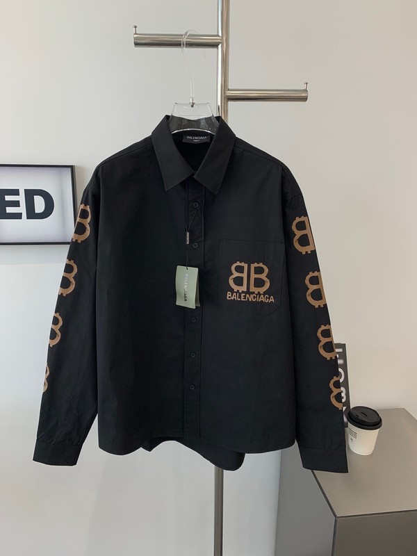 外贸巴黎b家秋冬新款 重工刺绣印花长袖衬衫男女款一件代发|undefined