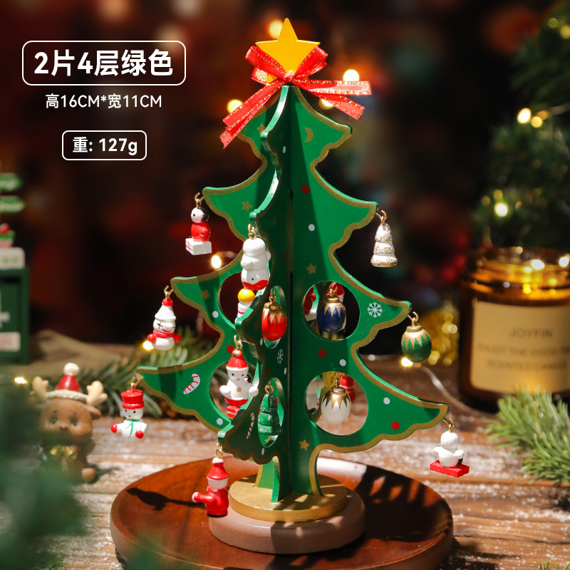 Regalo de árbol de Navidad de madera de escritorio pequeño árbol de Navidad decoración de vacaciones de madera decoración regalo de madera