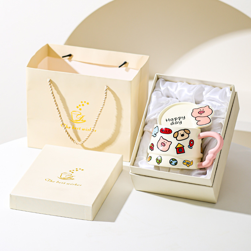 Caricatura encantadora taza de marca de animales de dibujos animados taza de cerámica creativa regalo de cumpleaños taza de desayuno taza de café