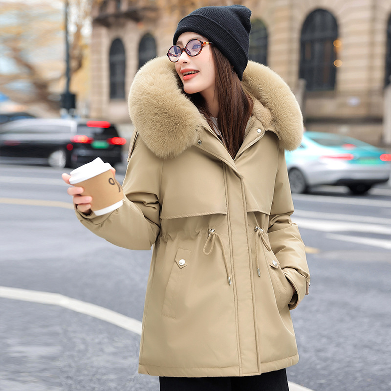 2025 nuevo abrigo de invierno para mujeres, chaqueta de algodón de cuello grande coreano, chaqueta de algodón de cintura corta para estudiantes