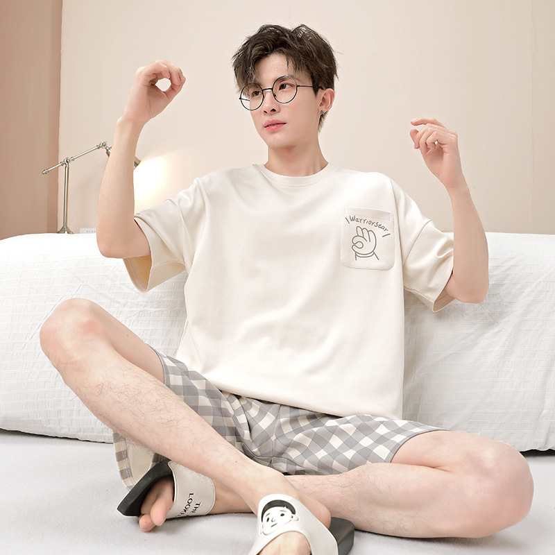 Men's Summer 2026 New Short-Sleeve Youth Air-Conditioning Clothing, Large Size Men's Pure Cotton Home Wear Thin Set