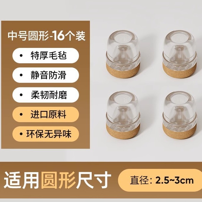 Upgraded anti-slip bottom - round medium size [transparent pack of 16] suitable for diameter 2.5-3cm