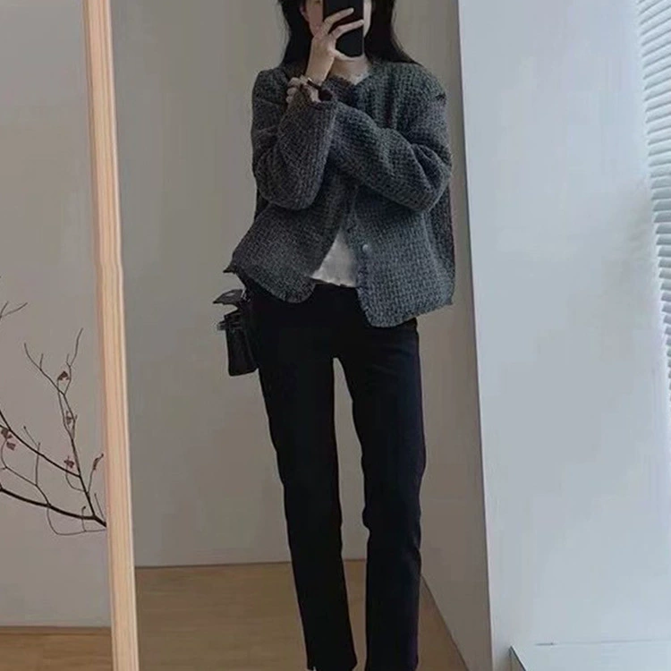 Autumn jacket, short woolen long-sleeve, Chanel style, oversize