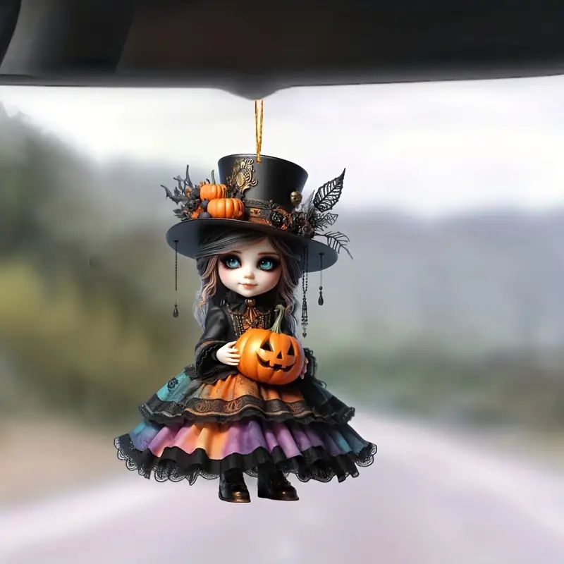 Halloween nuevo calabaza bruja colgante plano transfronterizo su viejo espejo retrovisor decoración colgante llavero colgante image 3