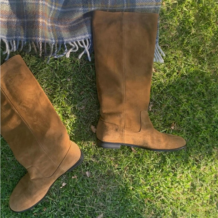 Sheepskin Version ~ 2025 Korean Style Large Circumference Suede High-Top Western Boots for Women, Flat-Soled, Slimming, Over-The-Knee Riding Boots Sheepskin Version ~ 2025 Korean Style Large Circumference Suede High-Top Western Boots for Women, Flat-Soled, Slimming, Over-The-Knee Riding Boots