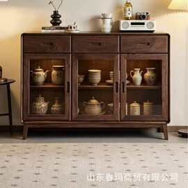 侘寂风老榆木餐边柜客厅实木茶具餐盘收纳柜民宿储物柜入户玄关柜