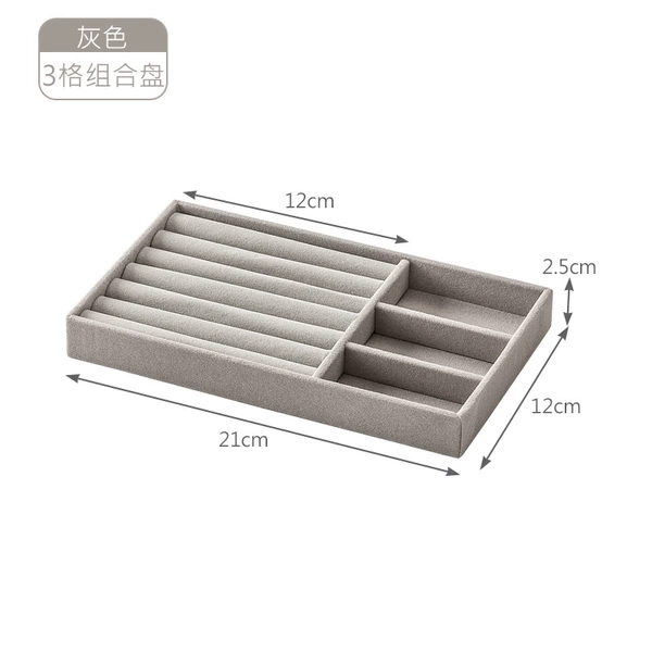Gray three-compartment jewelry tray