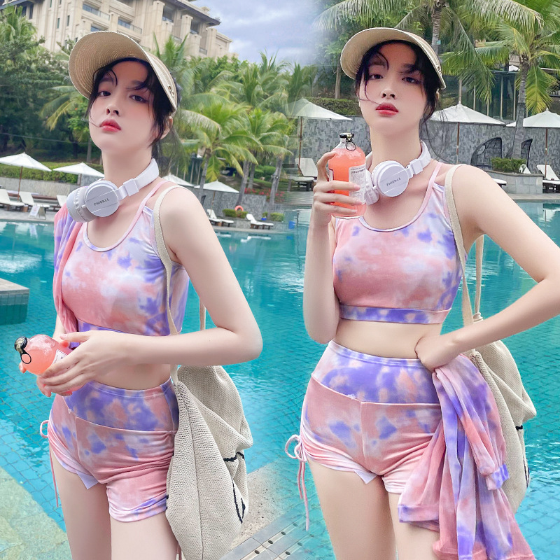 Swimsuit Women's Three-piece Set 2022 New Conservative Boxer Korean Ins Large Size Meat-covering Long-sleevedSwimwear