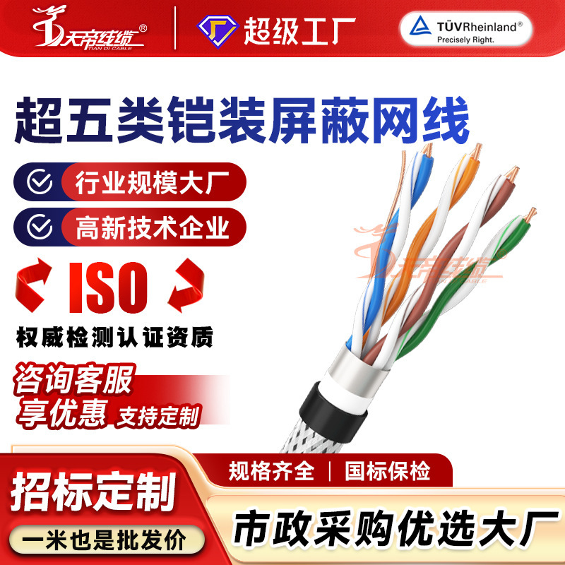 Processing and Customization of Category 5E Armored Shielded Network Cables Made of Oxygen-Free Copper, Suitable for Outdoor Use, Can Be Buried, Waterproof, Anti-Aging, and Rodent-Resistant