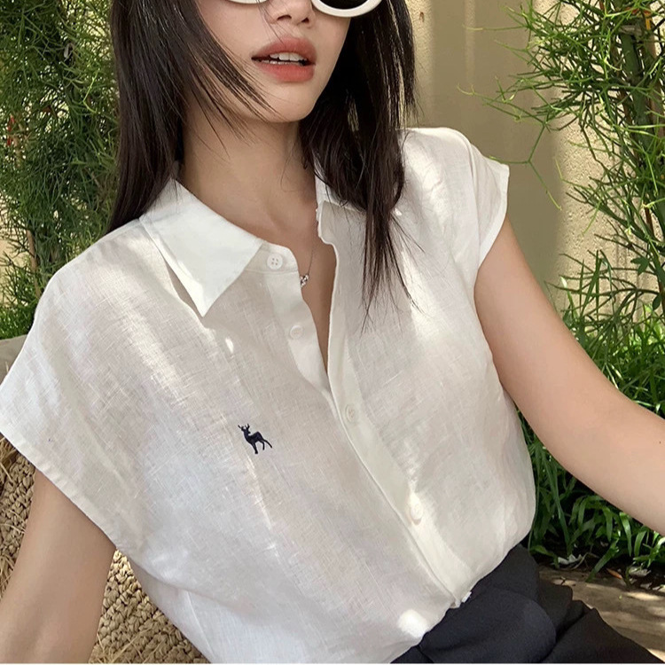 Light and breathable feeling | Linen sleeveless shirt for women, loose-fitting, elegant, suitable for commuting, with small flutter sleeves Light and breathable feeling | Linen sleeveless shirt for women, loose-fitting, elegant, suitable for commuting, with small flutter sleeves
