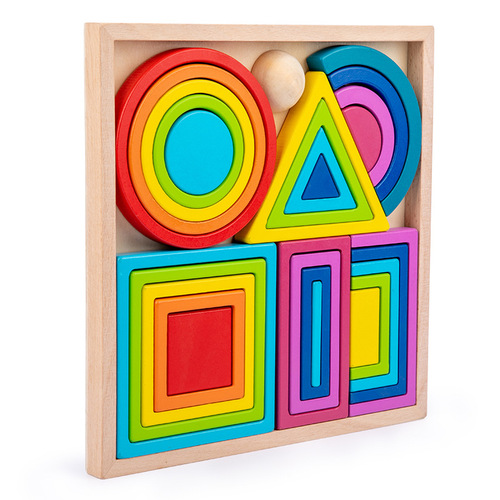 Children's overseas foreign trade educational and scientific toys, children's stacking tower wooden puzzle rainbow stacking blocks