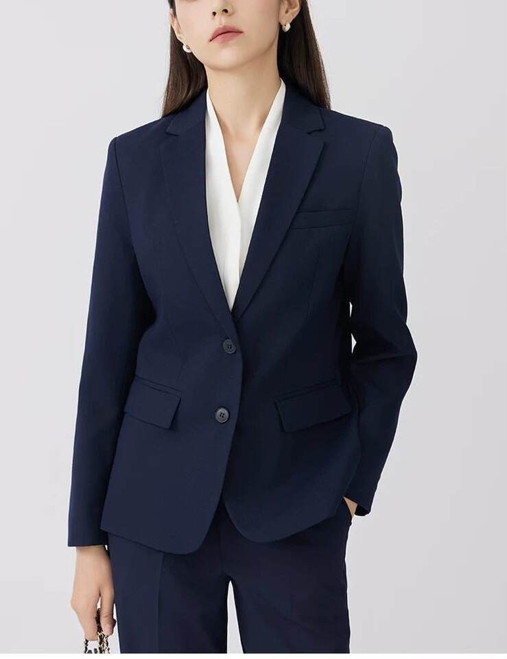 Bộ vest nữ cao cấp hai cúc ôm dáng không cần là, áo vest công sở sang trọng — áo khoác đơn màu đen, Áo khoác đơn màu xanh hải quân, Áo khoác xanh navy + quần thẳng, Áo khoác xanh navy + váy hông chi tiết 17