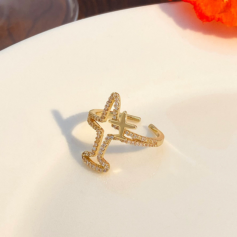 Fashion Airplane Copper Inlay Artificial Diamond Open Ring 1 Piece