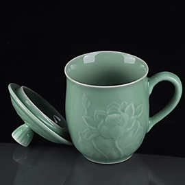 龙泉青瓷办公杯个人杯专用客杯中式茶杯陶瓷简约会议杯带盖水杯