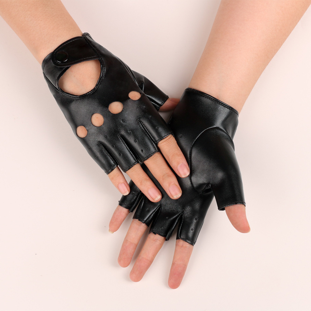 Guantes de cuero de medio dedo para mujer, conducción de PU, locomotora cómoda, entrenamiento al aire libre, medio dedo, danza callejera, guantes de baile