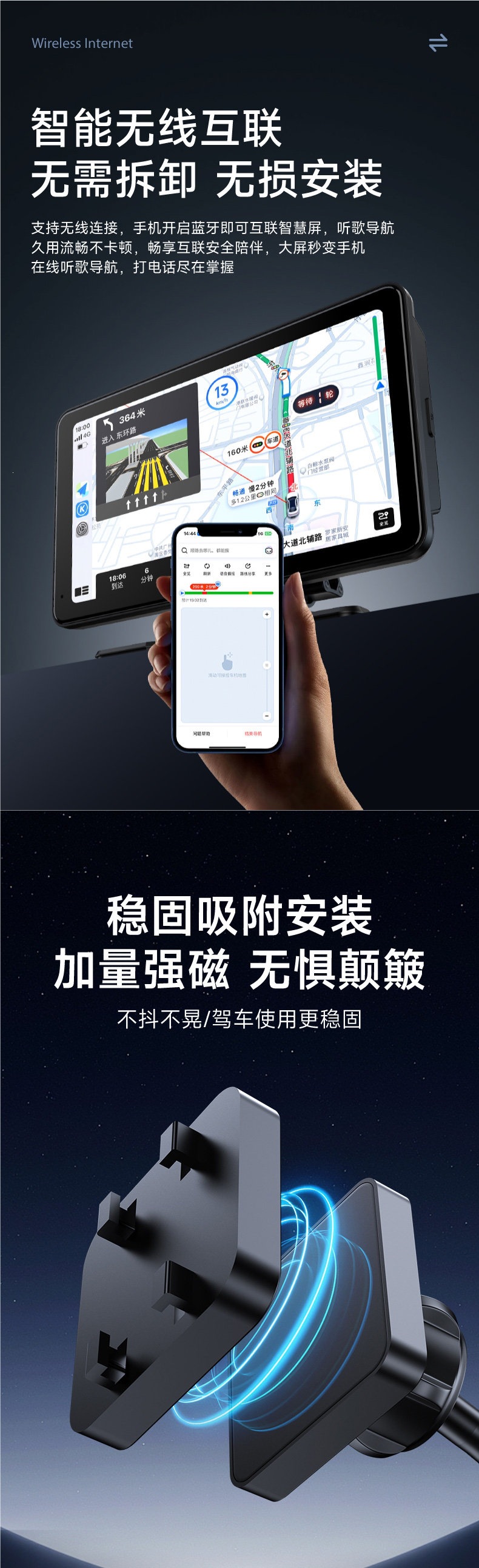 Jiuyin Carplay Portable Screen Car Navigation Device Hicar Smart Screen HD Dash Cam All-in-One Machine