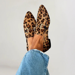2024 Spring and Autumn New Pointed Toe Mules 40-43 Amazon Foreign Trade Style Shallow Leopard Print Casual Shoes