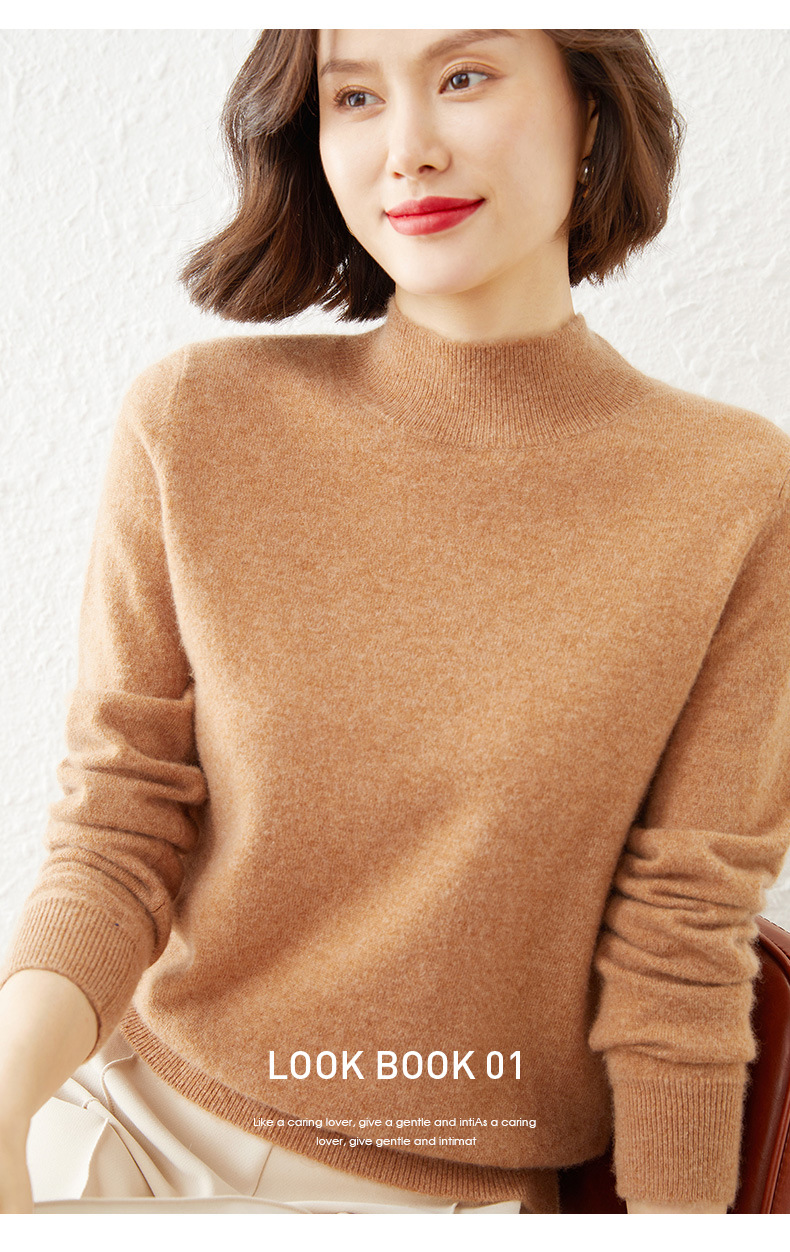 New autumn and winter collection: Semi-high-neck wool sweater, solid color pullover base layer for women, short thickened sweater for women, paired with knitted sweater pic 15