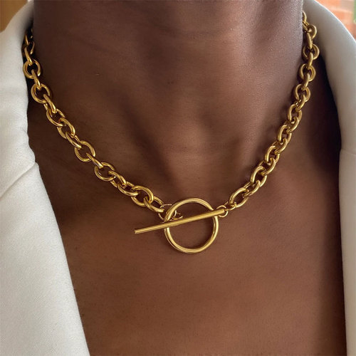 Amazon Hot Selling Cross-border Accessories Personalized Thick Chain Necklace European and American Street Fashion OT Hook Stackable Clavicle Chain 