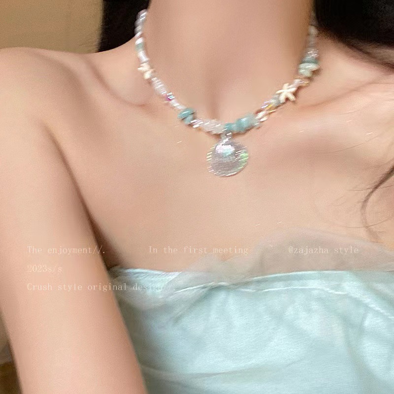 Seaside Vacation~Natural Stone Shell Necklace Women's Summer Ins Niche Design Accessories Sweet and Cool Sexy Style Clavicle Chain