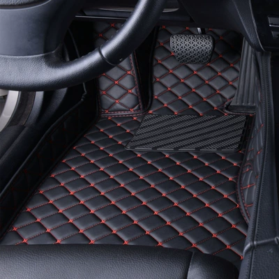 Ayaqaltılar (Kovriklər) the driver's seat, single wire - please-specify-the-vehicle-model-and-year-in-the-order-notes-huiqi-single-layer-drivers-side-black-leather-with-red-stitching-mega-discount-sale