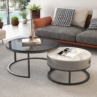 [Wholesale special offer] rental room round coffee table small apartment Glass Rock plate light luxury living room apartment coffee table