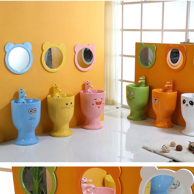 Kindergarten Children's Color Ceramic Column Wash Basin Small Apartment Floor Wash Table Balcony Cylindrical Integrated Single Hole