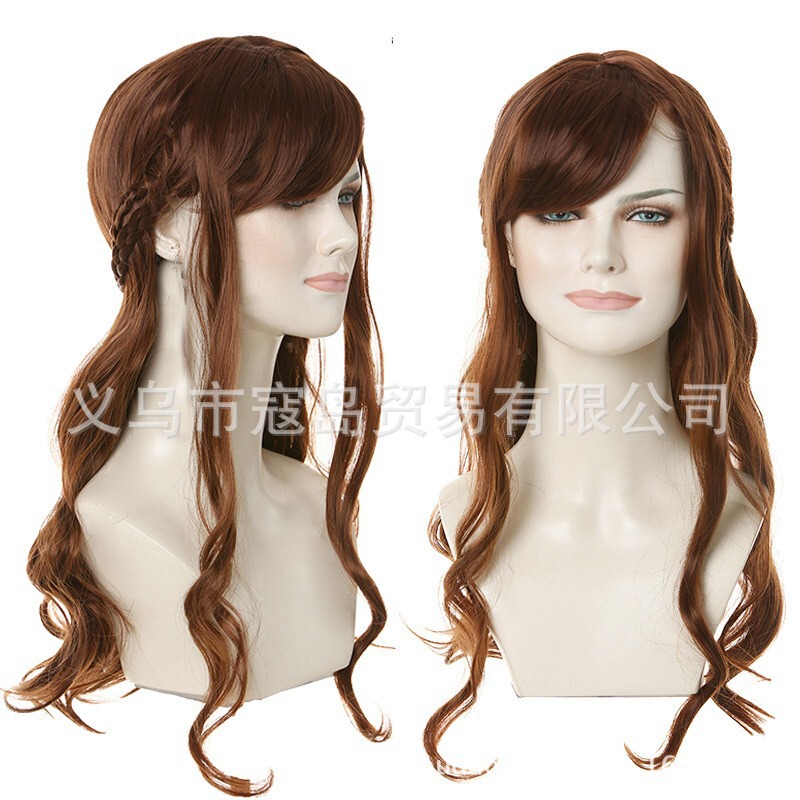 Cross-Border European and American Single Party Costume Long Hair Props Cos Anna High-Temperature Silk Wig Brown Big Wavy Hair