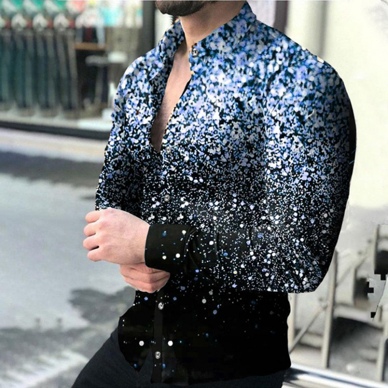 2025欧美男装衬衫秋季长袖翻领衬衫3d印花休闲衬衫男宽松男式衬衣|undefined