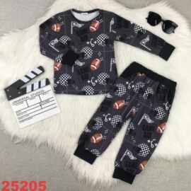 欧美精品店童装外贸批发橄榄球印花女孩球队新款长袖睡衣套装