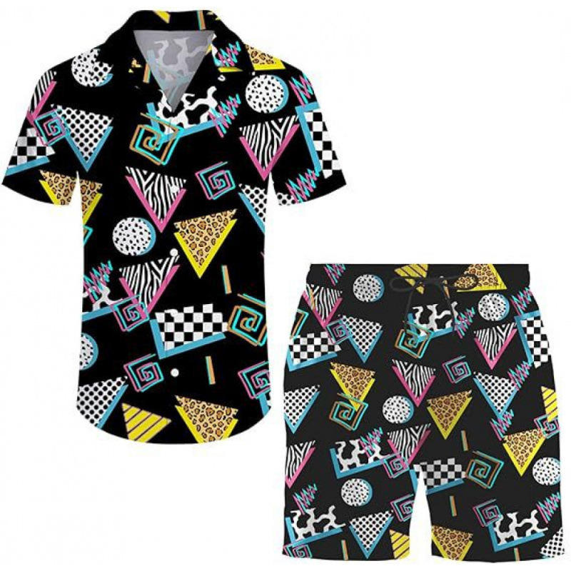 Summer Cross-Border New Men's Casual Beach Style Digital Printed Short-Sleeved Two-Piece Men's Short-Sleeved Shirt Suit