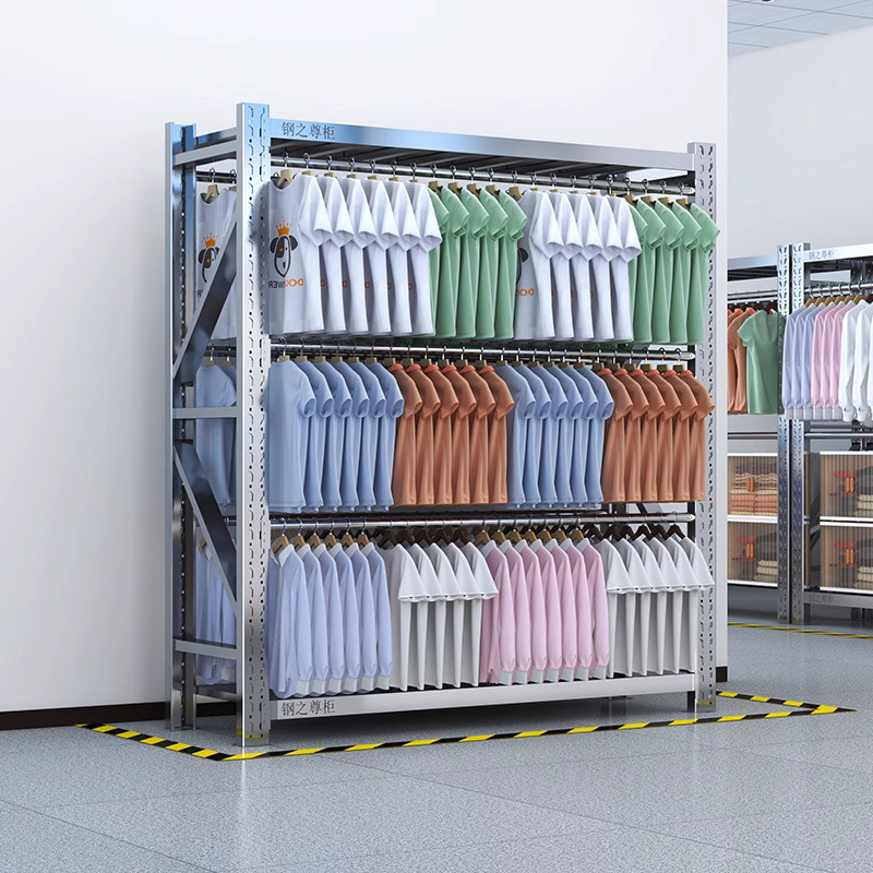 Thickened 304 Stainless Steel Clothes Hanging Shelf Warehouse Parallel Bars Clothing Store Clothes Hanger Storage Winter Suit Display Rack