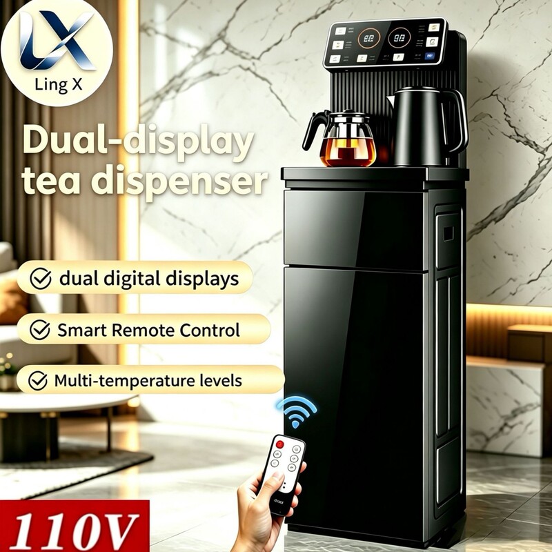 Cross-border 110V hot and cold multifunctional tea bar machine with water dispenser, bottom-mounted water tank, dual-screen display tea bar machine Cross-border 110V hot and cold multifunctional tea bar machine with water dispenser, bottom-mounted water tank, dual-screen display tea bar machine
