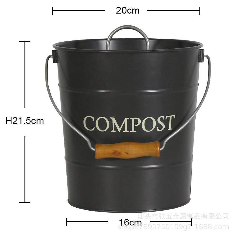 Source Factory 1.5/3L/6L Gallon Galvanized Iron Kitchen Waste Bucket Household Deodorizing Kitchen Waste Filter Bucket with Lid
