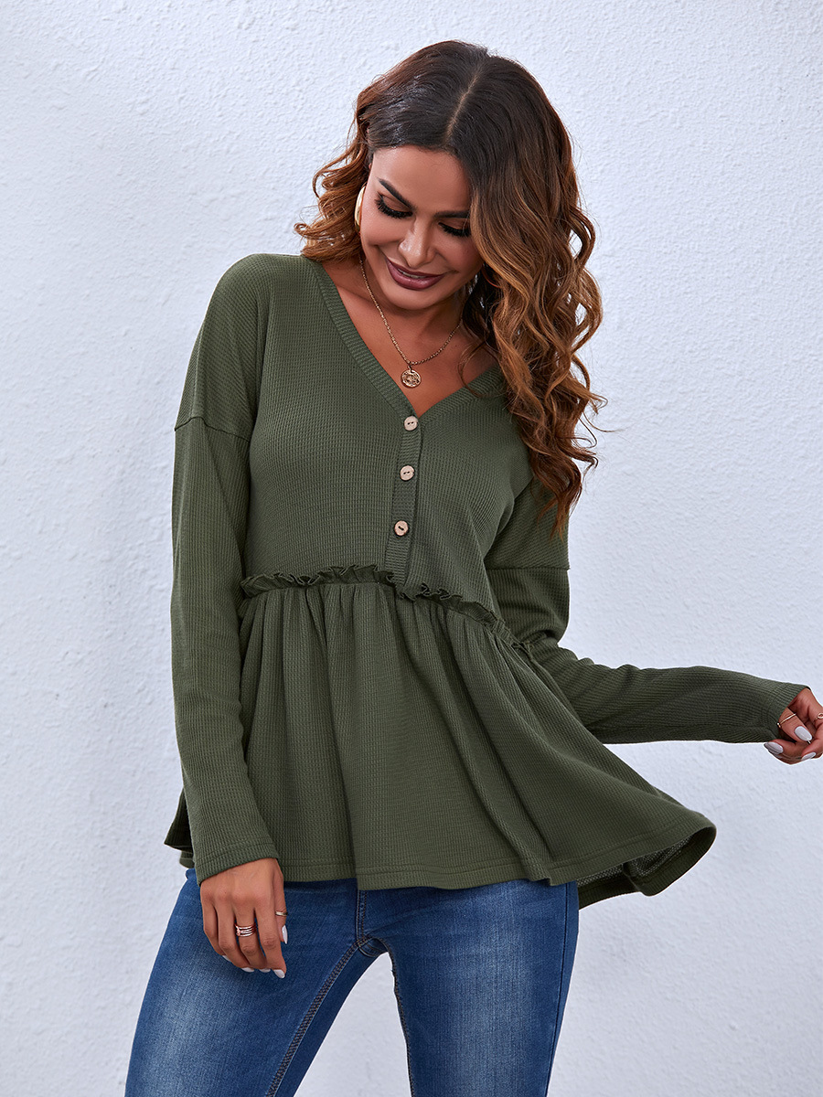 casual V-neck long-sleeved top  NSAL6713