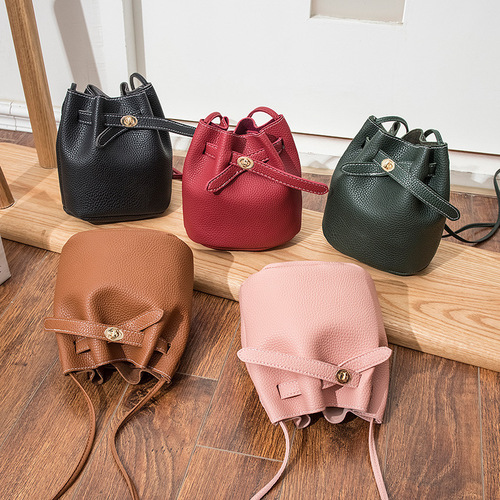  Trendy Korean Mini Bucket Women's Bag Fashionable Casual Lychee Pattern Crossbody Shoulder Bag Foreign Trade Wholesale