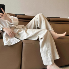 白いですね！日本のアボカドグリーンラミーカジュアルパンツ女性用2025春夏新作小柄ルーズワイドレッグパンツ