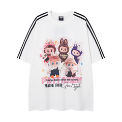 TKPA美式復古運動風卡通印花短袖t恤夏季男女情侶休閒百搭情侶T恤