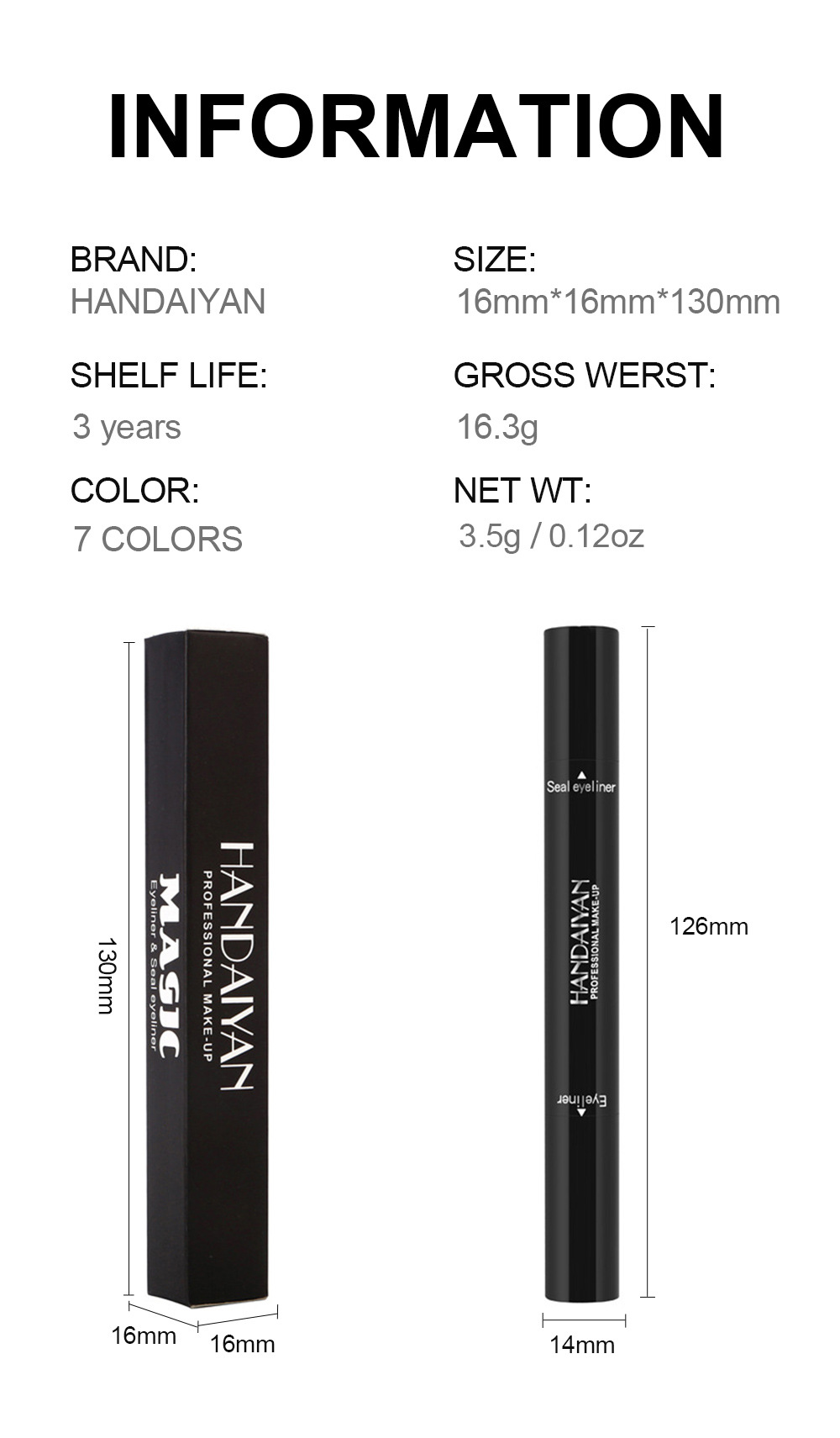 Triangular eyeliner seal color handaiyan eyeliner liquid pen, waterproof, sweat-proof, quick-drying cross-border double-head eyeliner pen details Picture