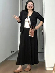 减龄淑女韩版黑色三件套女秋季新款大码胖mm高腰遮跨显瘦长裙套装