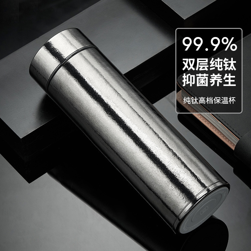 Titanium Cup in Millet Gray, Pure Titanium Insulated Cup, Classic Business Straight Cup for Brewing Tea, Tea-Water Separation Cup, Custom Model