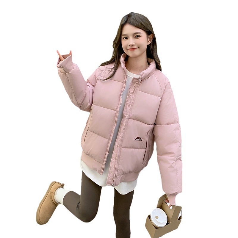 Ropa de pan de cuello vertical de invierno 2024 nuevo color sólido multifacé neutral viento abrigo cálido suelto pareja ropa de algodón