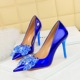 1829-H27 Style Banquet High Heels Slim Heels Shallow Mouth Pointed Crystal Bow Tie Women's Shoes High Heel Single Shoes